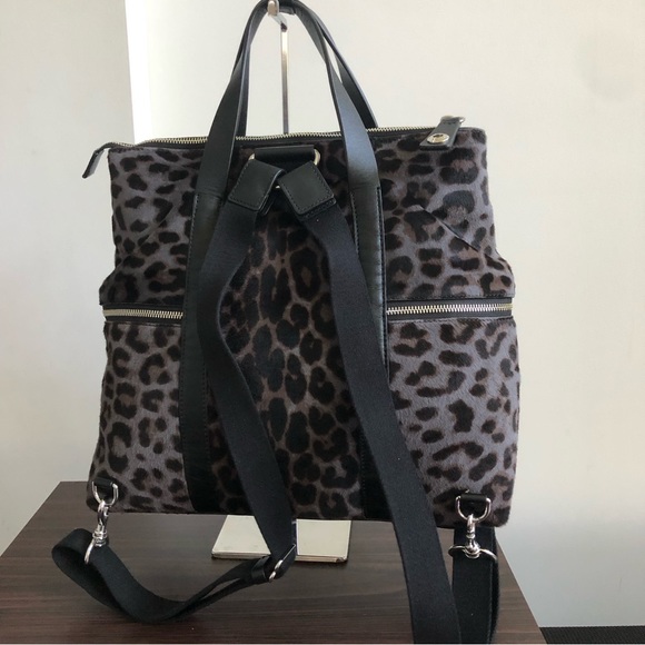 Rare Real Calf Hair Grey/Black Cheetah Print Jetsetter Backpack - Henri Bendel - Picture 11 of 12